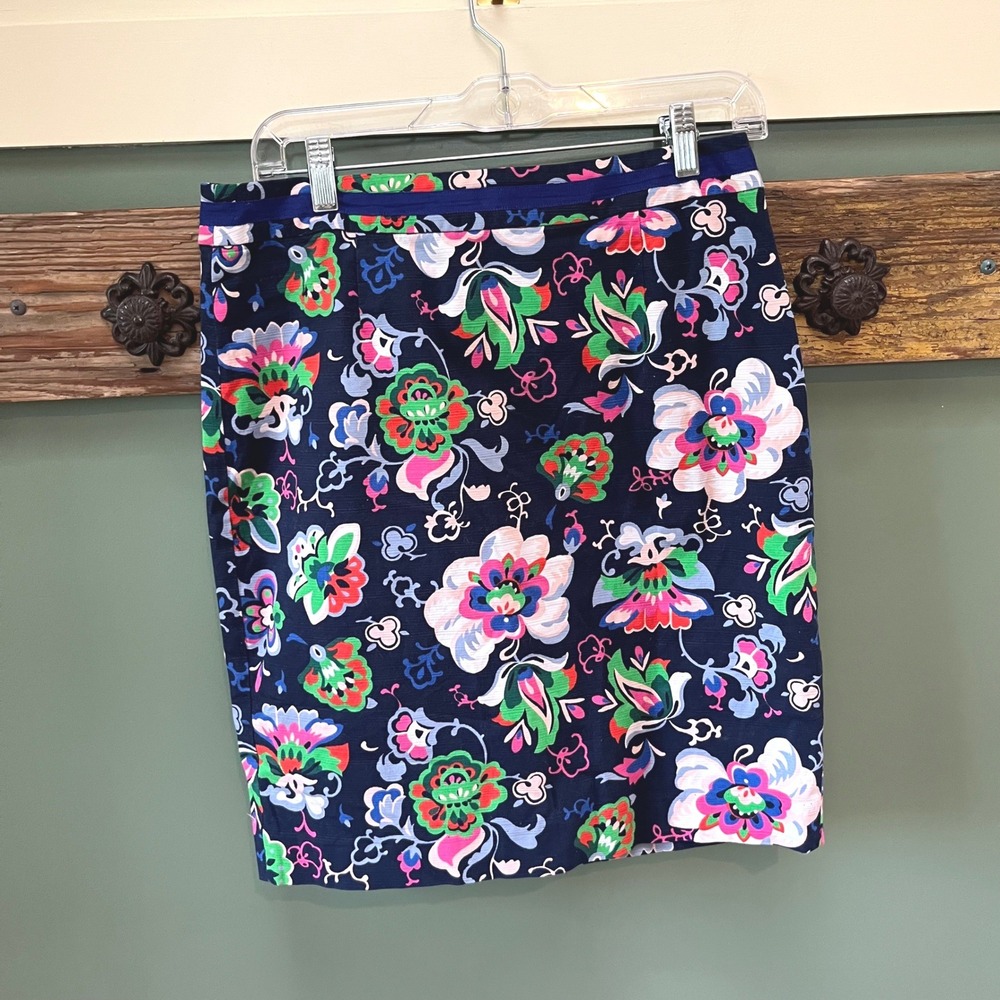 Boden Womens Navy Blue Floral‎ Cotton Stretch Pencil Skirt Size 8P WG700